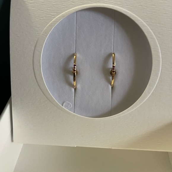 Aurate Semi Hoop Hearings w Rubies,14KYG,EUC - Picture 2 of 5